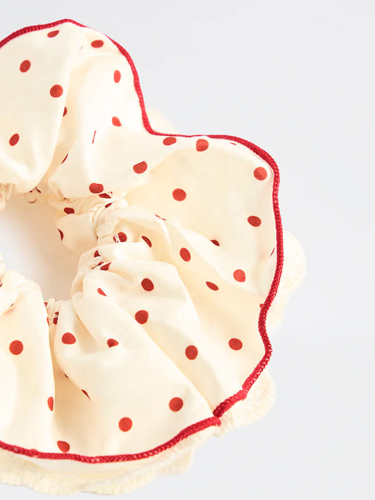Westside Accessories Cream Polka-Dot Scrunchie - Image 3