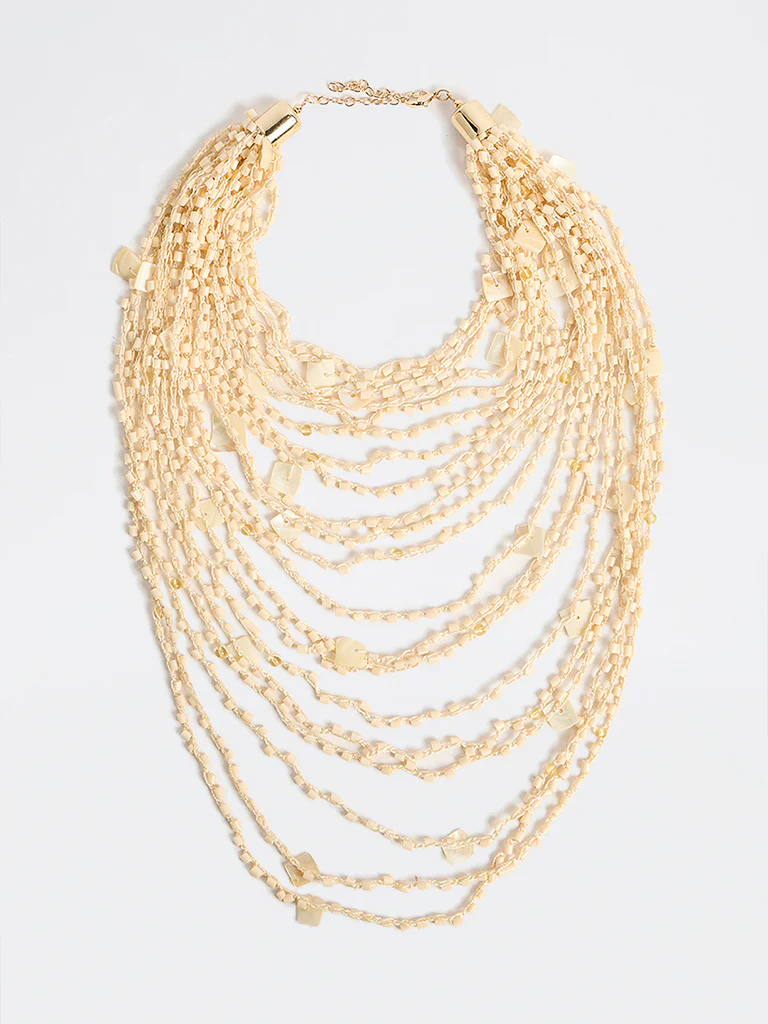 Westside Accessories Cream Statement Layered Beaded Necklace