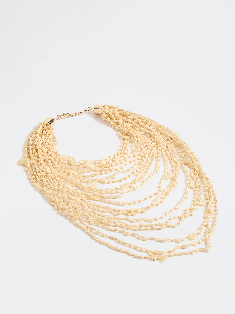 Westside Accessories Cream Statement Layered Beaded Necklace - Image 2
