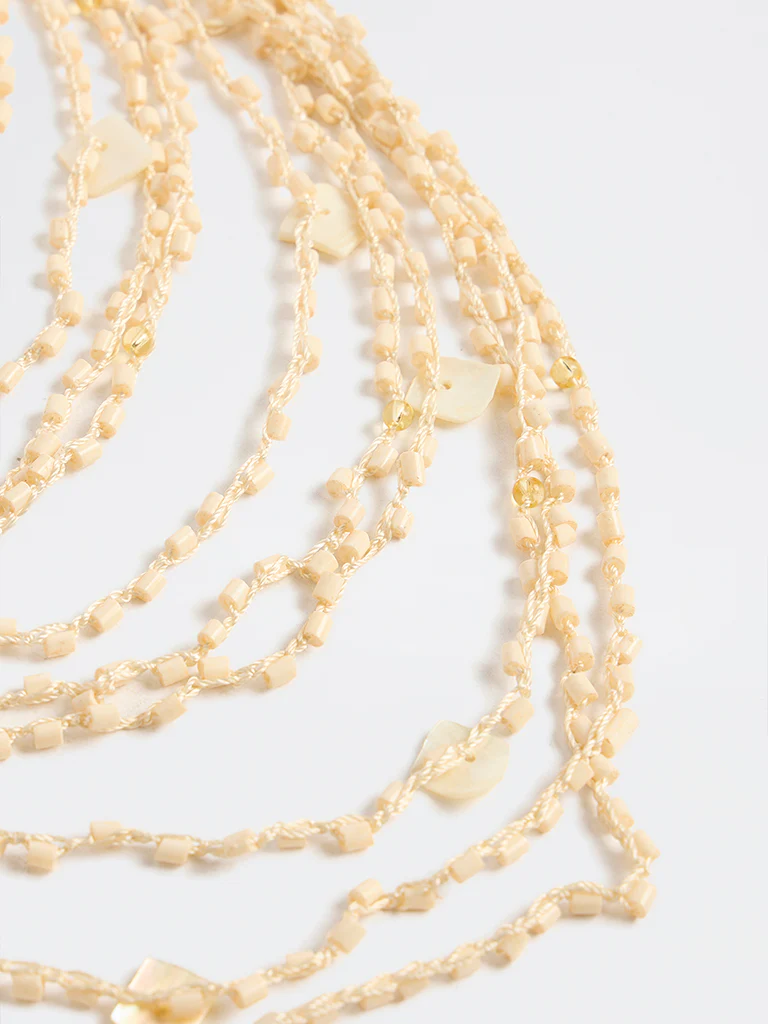 Westside Accessories Cream Statement Layered Beaded Necklace - Image 3