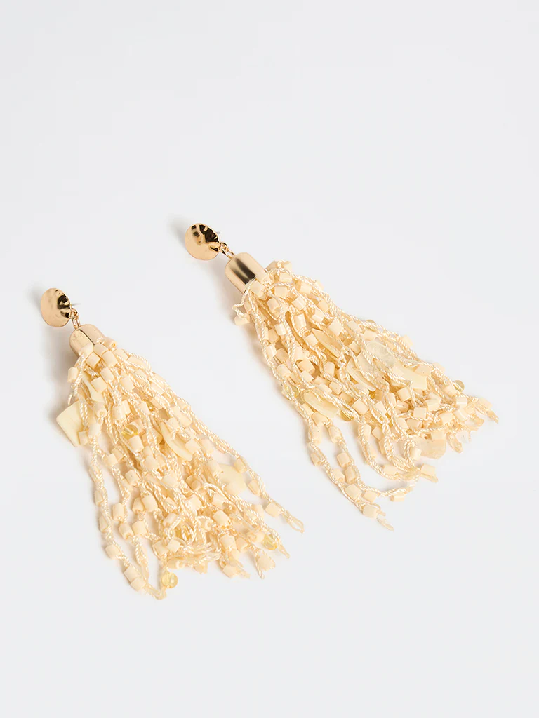 Westside Accessories Cream Statement Tassel Earrings - Image 2