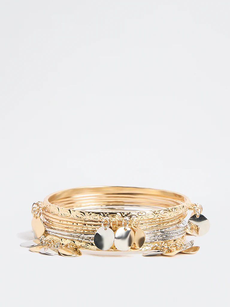 Westside Accessories Dual Tone Textured Bangles - Pack of 10
