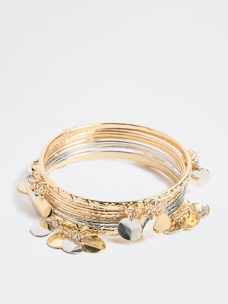 Westside Accessories Dual Tone Textured Bangles - Pack of 10 - Image 2