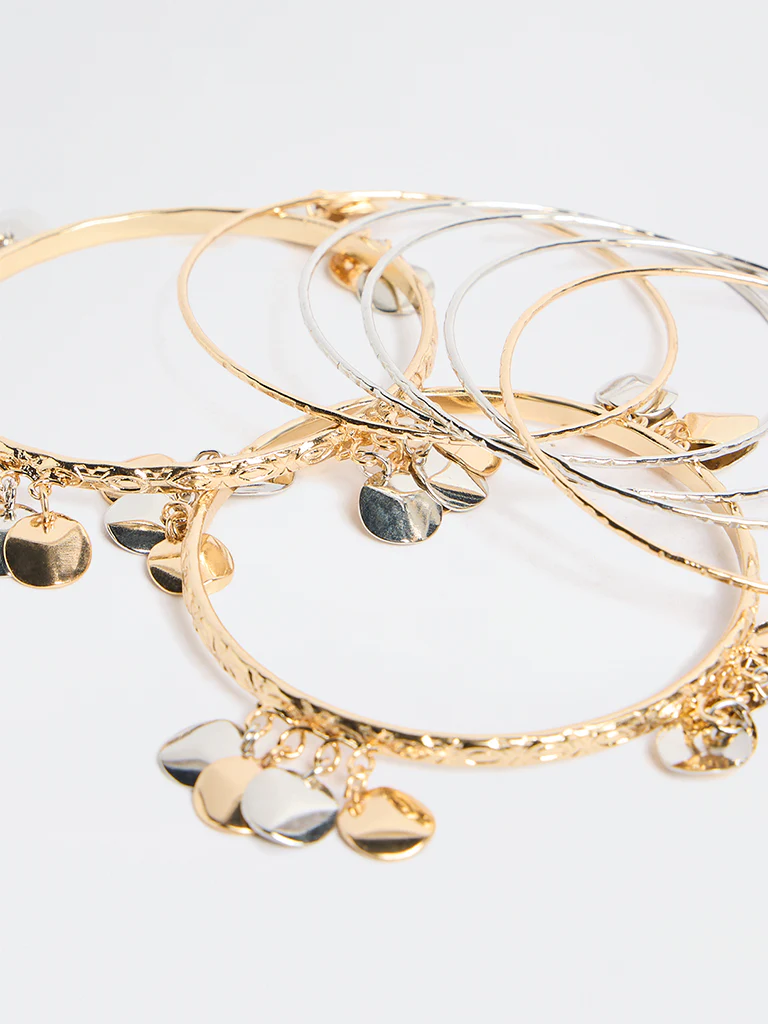 Westside Accessories Dual Tone Textured Bangles - Pack of 10 - Image 3