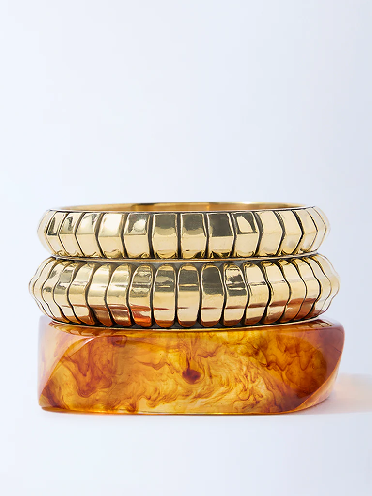 Westside Accessories Gold and Amber Chunky Stack Bangles - Pack of 3