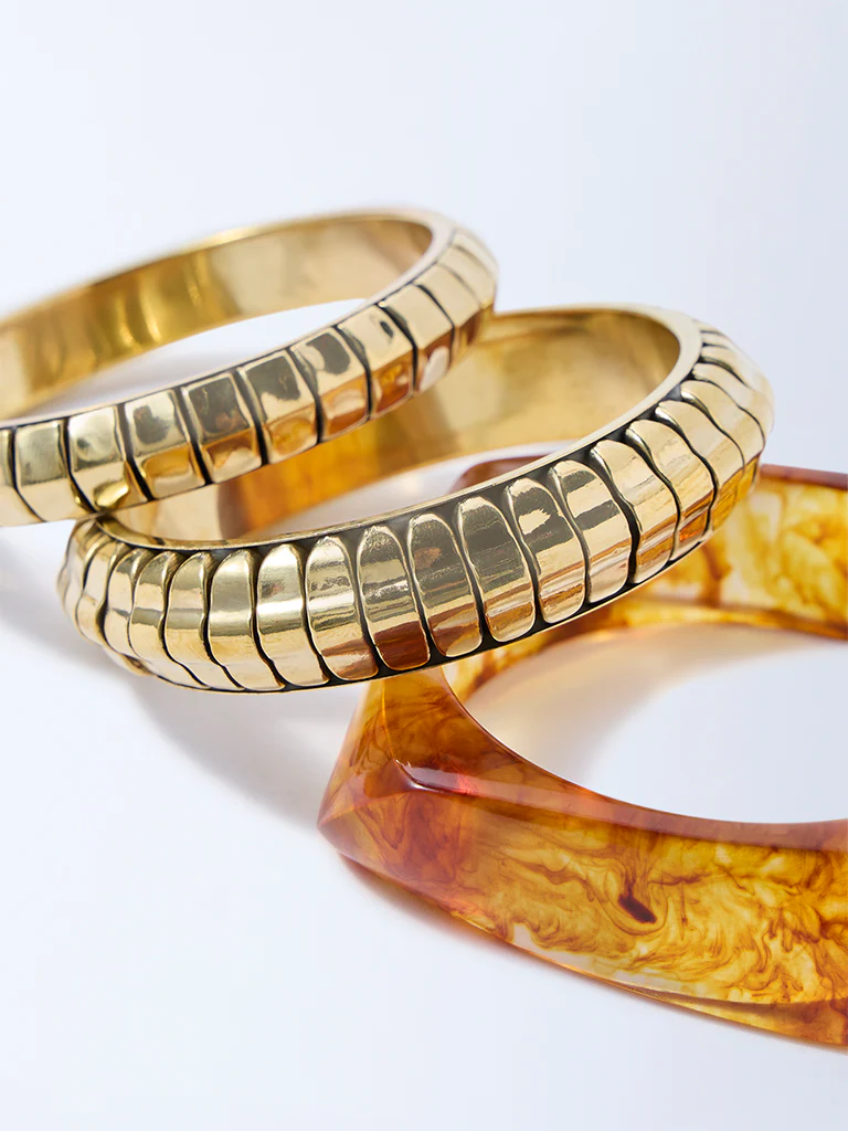 Westside Accessories Gold and Amber Chunky Stack Bangles - Pack of 3 - Image 3