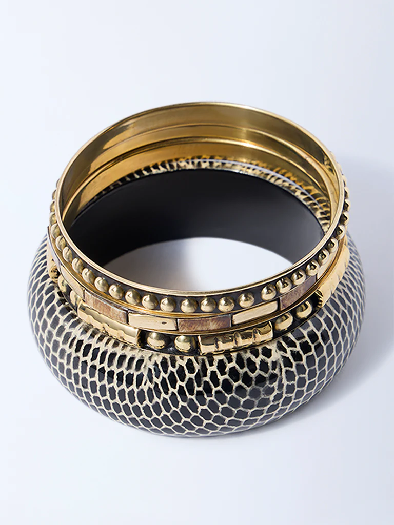 Westside Accessories Gold and Black Stack Bangles - Pack of 4 - Image 2