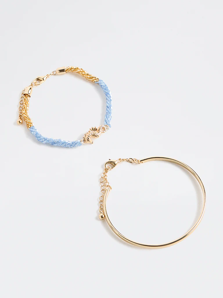 Westside Accessories Gold and Blue Seahorse Bracelets - Pack of 2 - Image 2