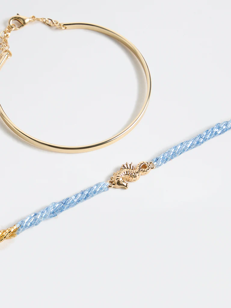 Westside Accessories Gold and Blue Seahorse Bracelets - Pack of 2 - Image 3