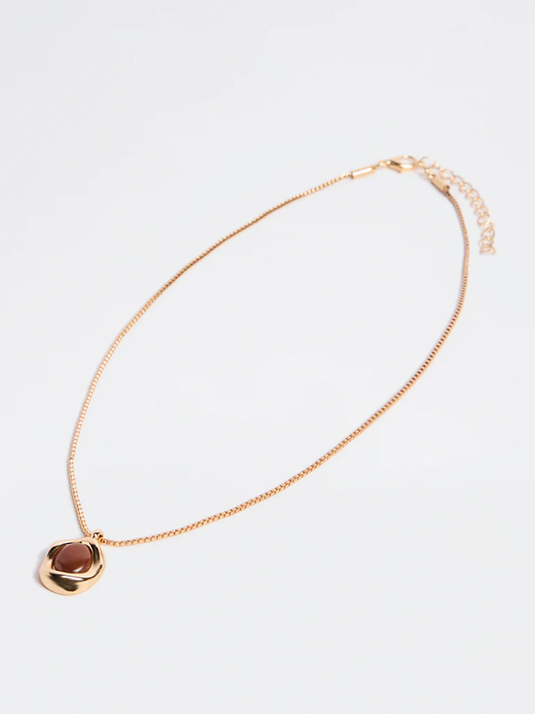 Westside Accessories Gold and Brown Resin Pendant Necklace - Image 2