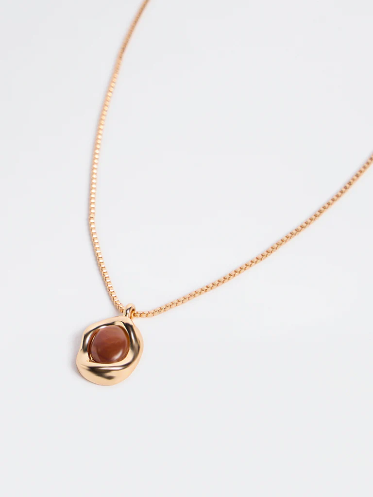 Westside Accessories Gold and Brown Resin Pendant Necklace - Image 3