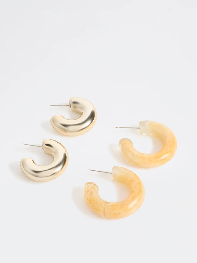 Westside Accessories Gold and Orange Hoop Earrings - Image 2