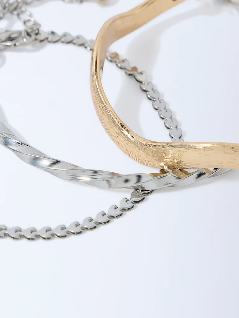 Westside Accessories Gold and Silver Chain and Cuff Bracelets - Pack of 3 - Image 3