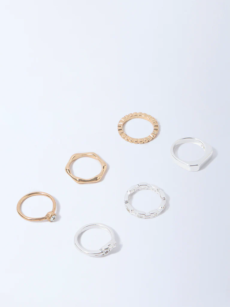 Westside Accessories Gold and Silver Dual Tone Finish Stacking Rings - Pack of 3 - Image 2