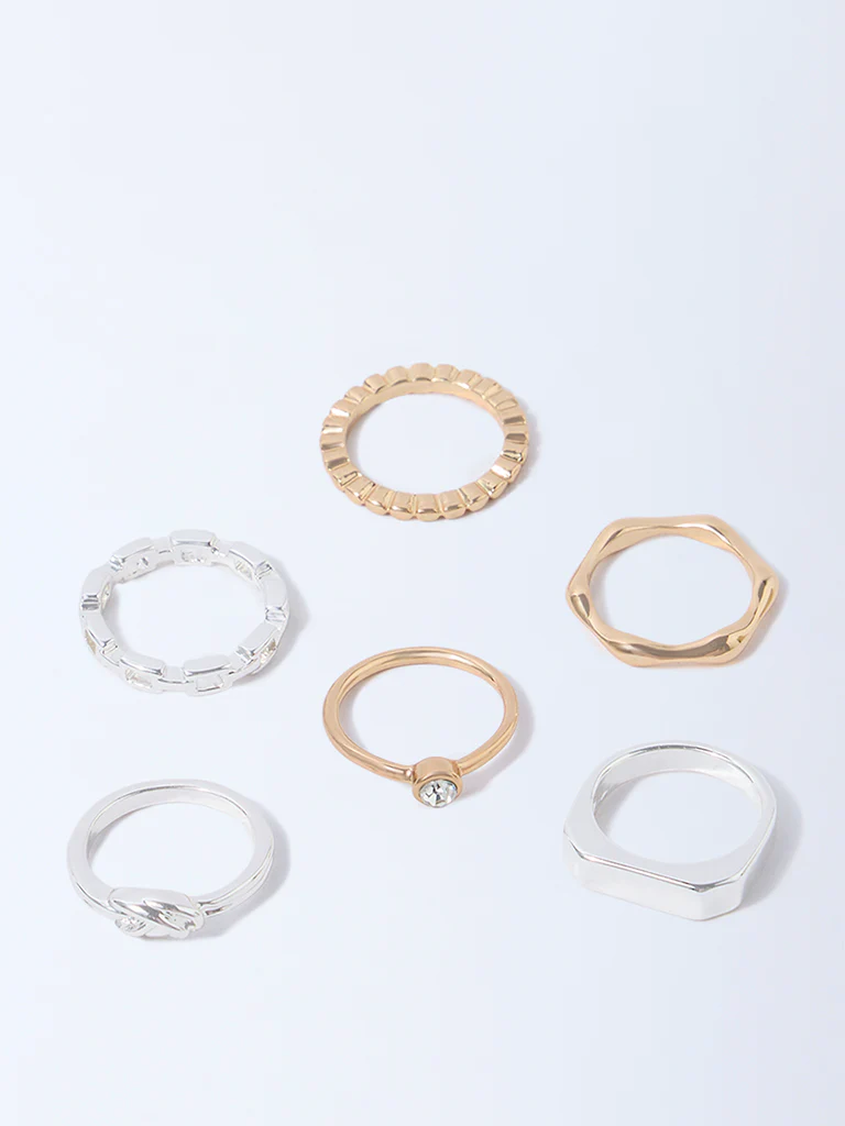 Westside Accessories Gold and Silver Dual Tone Finish Stacking Rings - Pack of 3 - Image 3