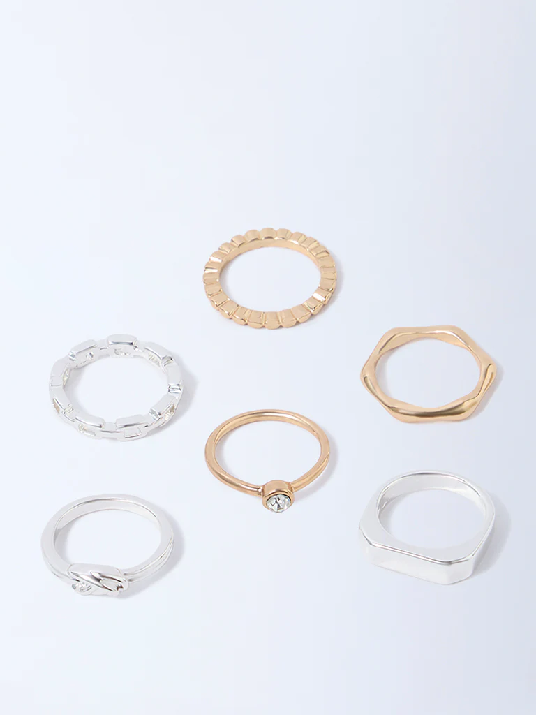 Westside Accessories Gold and Silver Dual Tone Finish Stacking Rings - Pack of 3 - Image 3