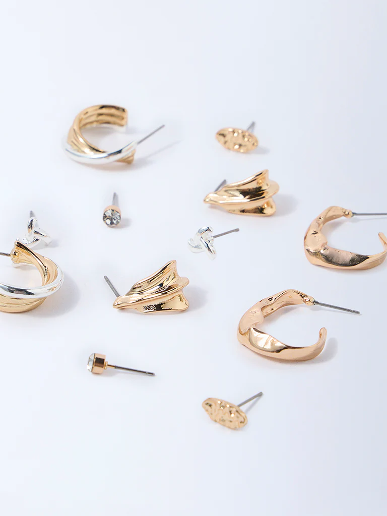 Westside Accessories Gold and Silver Dual Tone Finish Studs and Hoops - Pack of 6 - Image 3