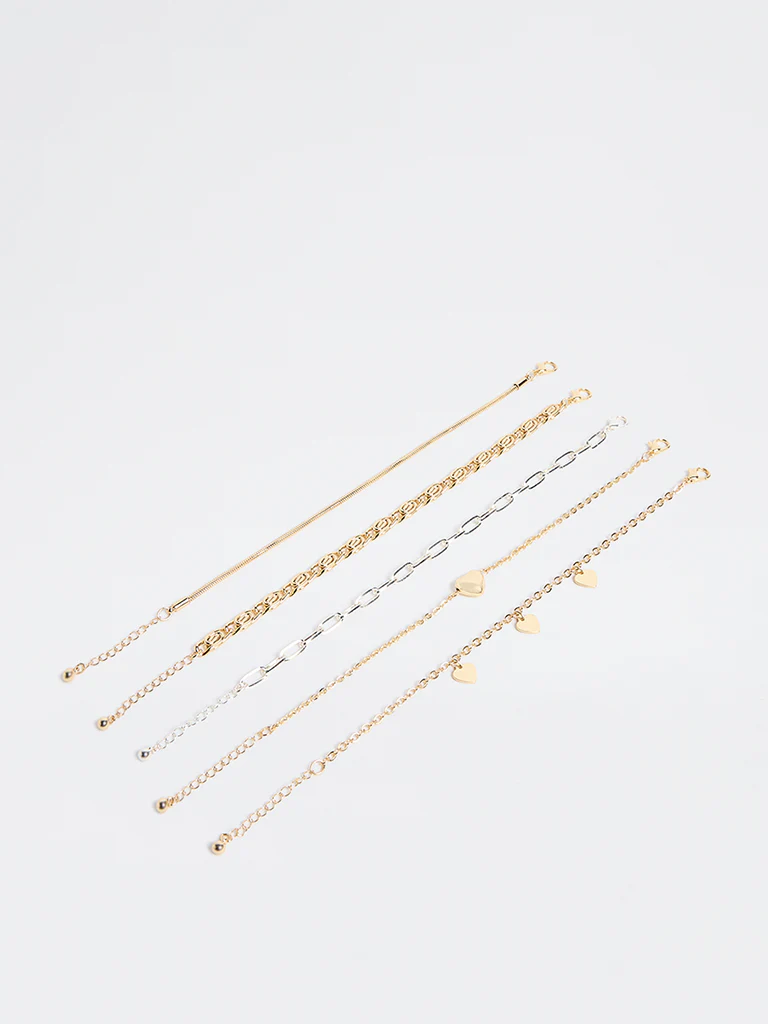 Westside Accessories Gold and Silver Dual Tone Heart Bracelets - Pack of 5 - Image 2