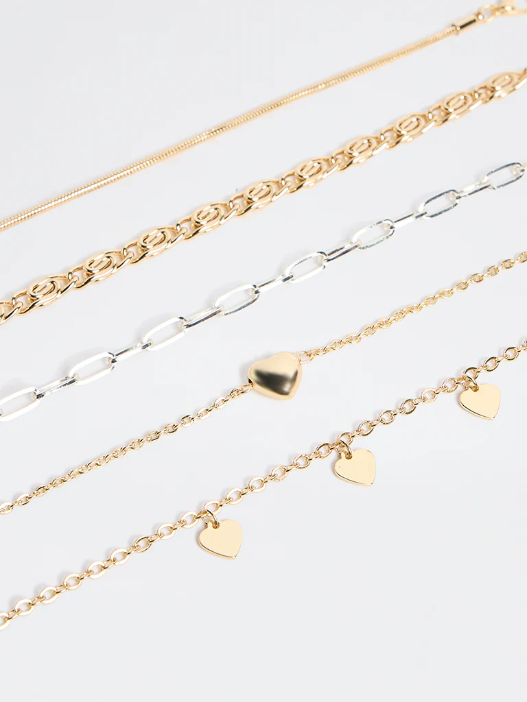 Westside Accessories Gold and Silver Dual Tone Heart Bracelets - Pack of 5 - Image 3