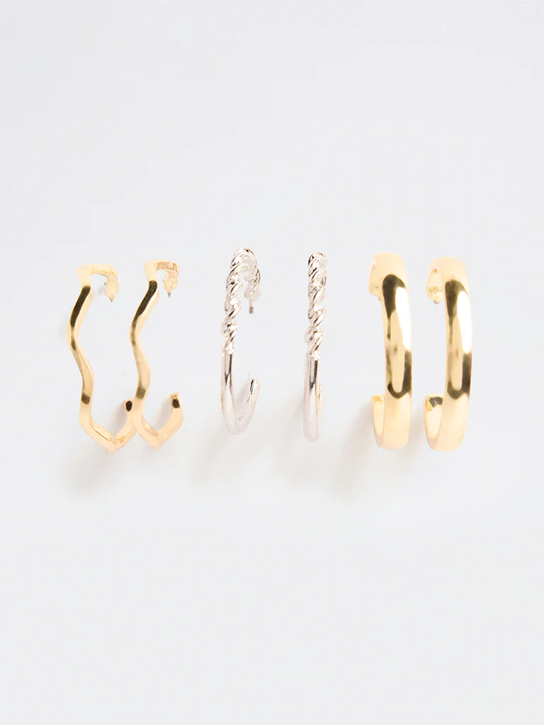 Westside Accessories Gold and Silver Dual-Tone Hoop Earrings (Pack of 3)
