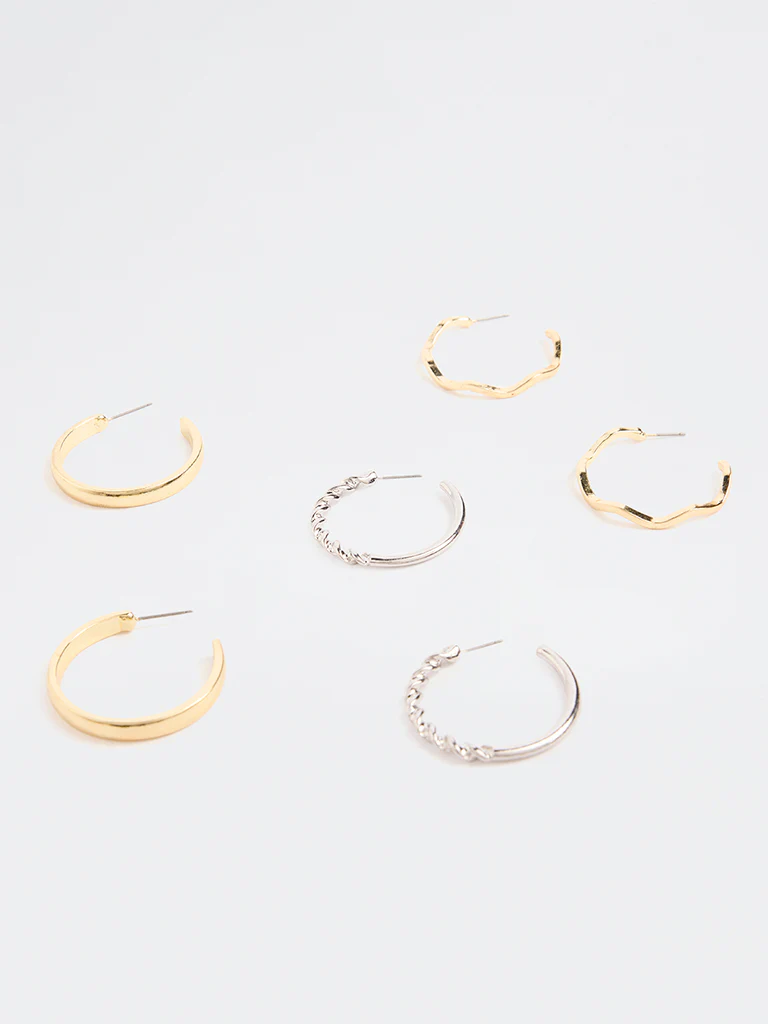 Westside Accessories Gold and Silver Dual-Tone Hoop Earrings (Pack of 3) - Image 3