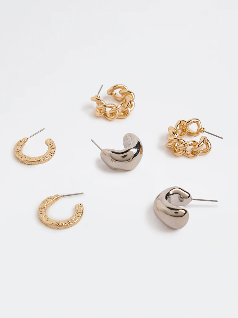Westside Accessories Gold and Silver Mixed Metal Hoop Earrings (Pack of 3) - Image 3