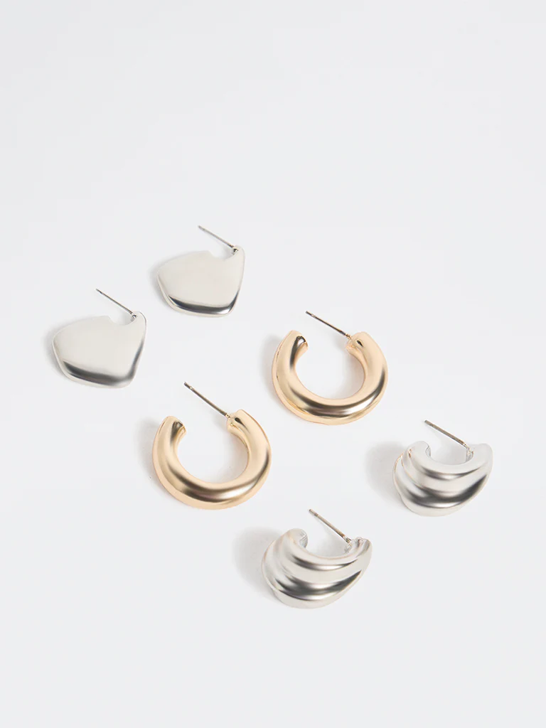 Westside Accessories Gold and Silver Multi-Hoop Earrings - Pack of 3 - Image 2