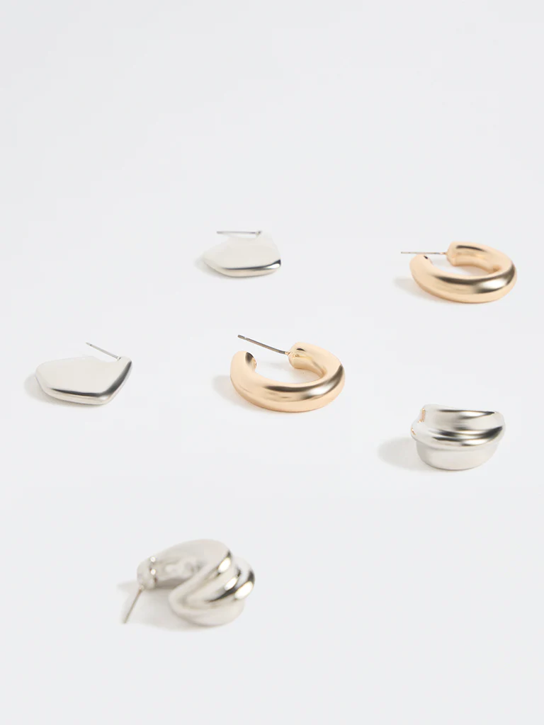 Westside Accessories Gold and Silver Multi-Hoop Earrings - Pack of 3 - Image 3