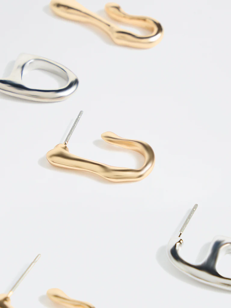 Westside Accessories Gold and Silver Multi-Shape Hoop Earrings - Pack of 3 - Image 2