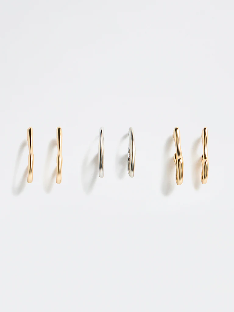 Westside Accessories Gold and Silver Multi-Shape Hoop Earrings - Pack of 3 - Image 3