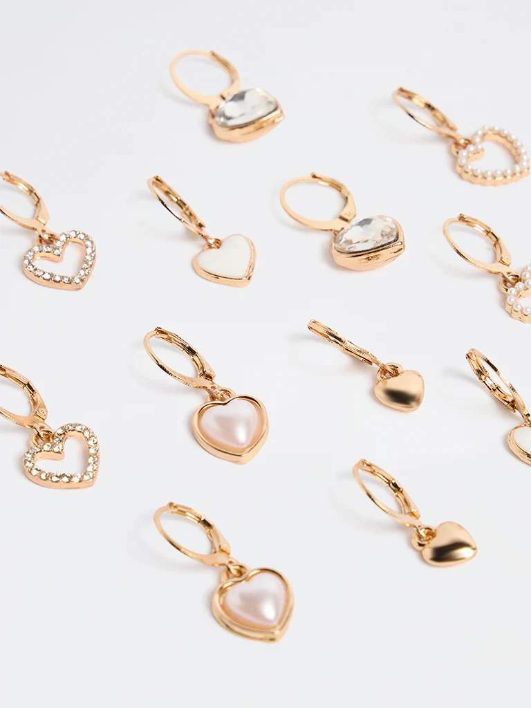 Westside Accessories Gold and White Assorted Heart Earrings - Pack of 6 - Image 3