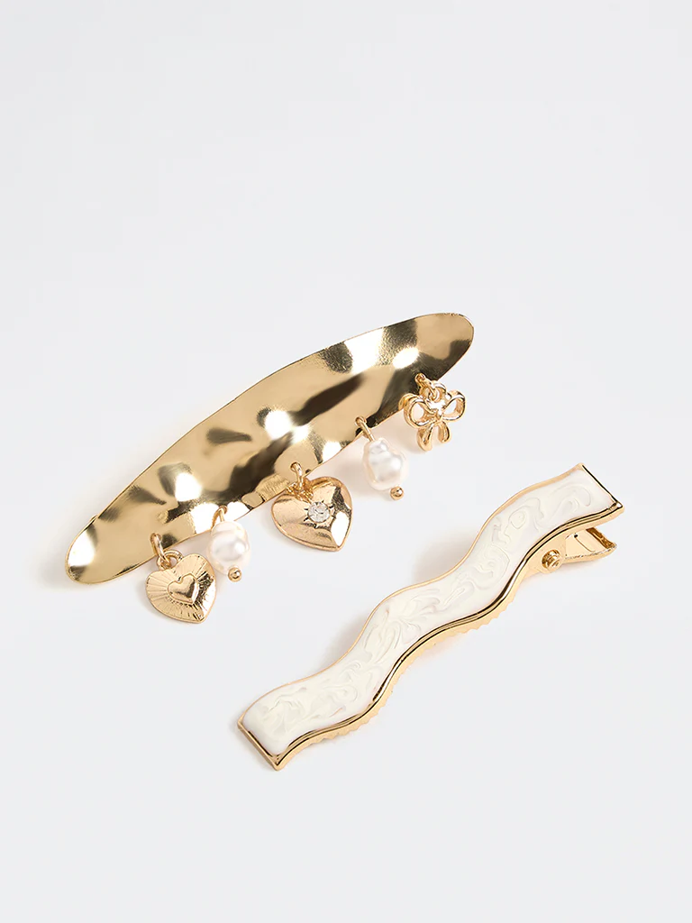 Westside Accessories Gold and White Hair Clips - Pack of 2 - Image 2