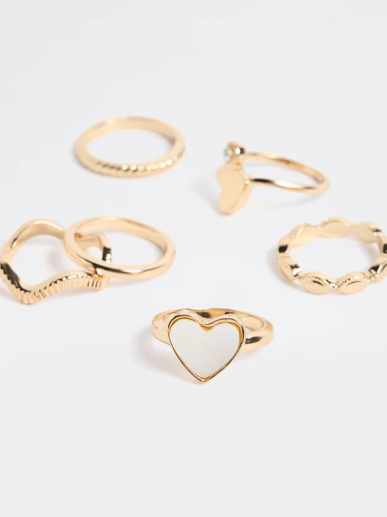 Westside Accessories Gold and White Heart Detail Rings - Pack of 6 - Image 3