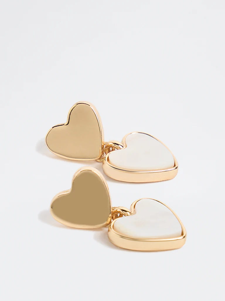 Westside Accessories Gold and White Heart Earrings - Image 2