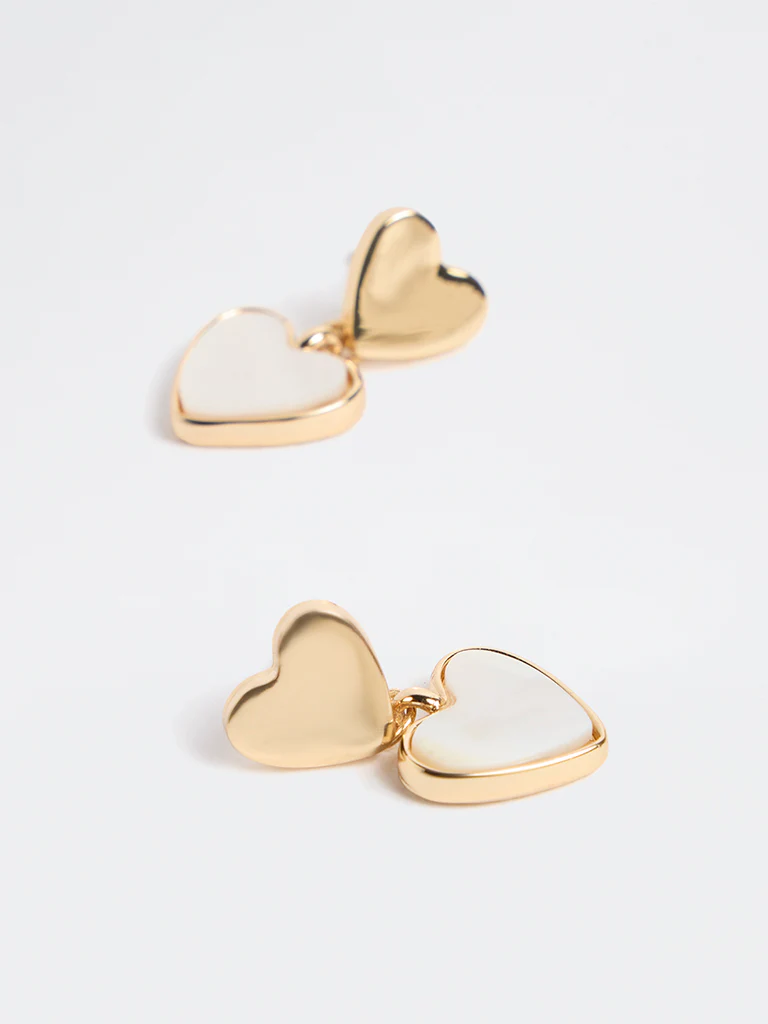 Westside Accessories Gold and White Heart Earrings - Image 3