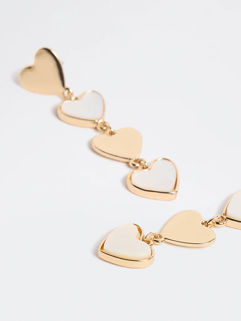 Westside Accessories Gold and White Multi Heart Dangler Earrings - Image 3