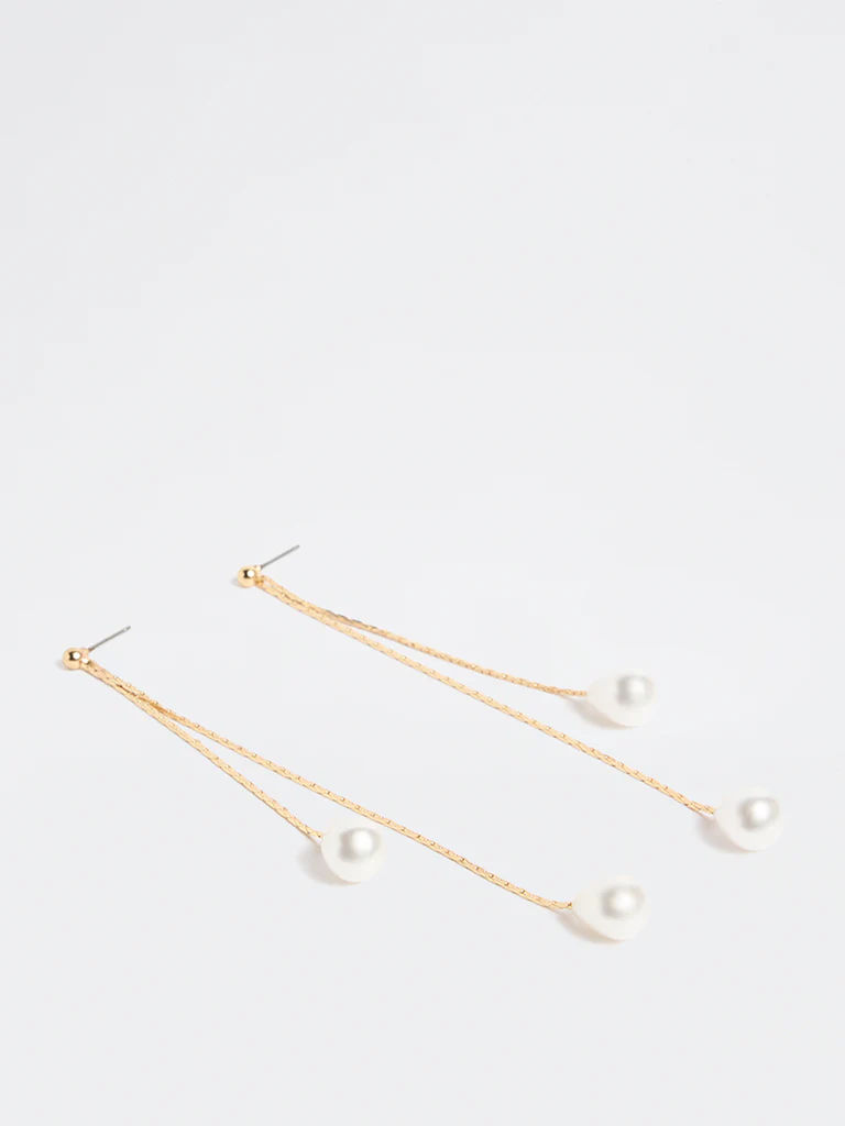 Westside Accessories Gold and White Pearl Dangler Earrings - Image 2