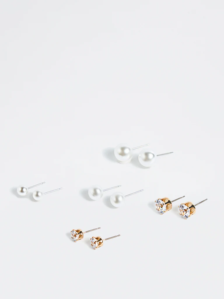 Westside Accessories Gold and White Stud Earrings - Pack of 5