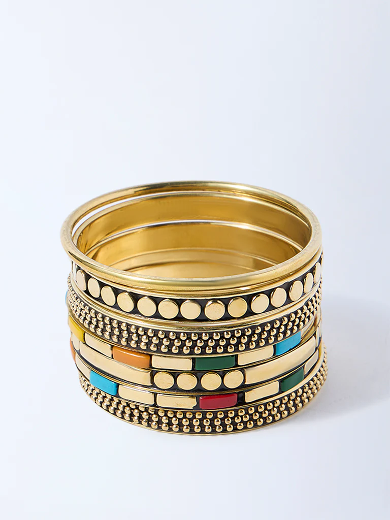 Westside Accessories Gold Assorted Bangles - Pack of 7 - Image 2
