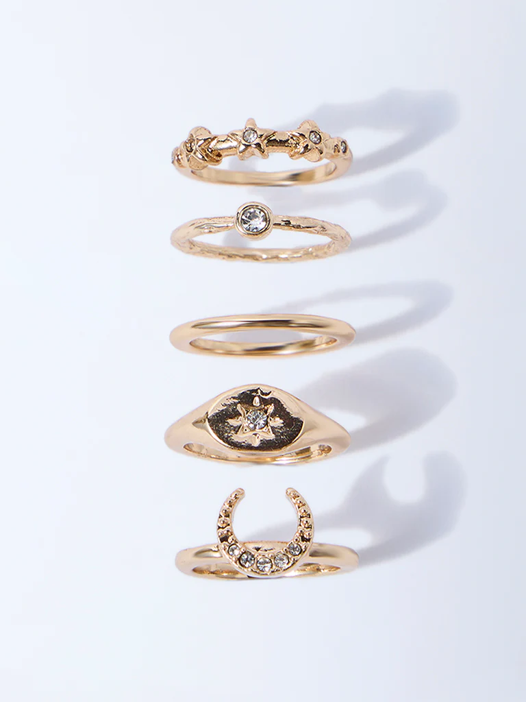 Westside Accessories Gold Assorted Celestial Rings - Pack of 5 - Image 2