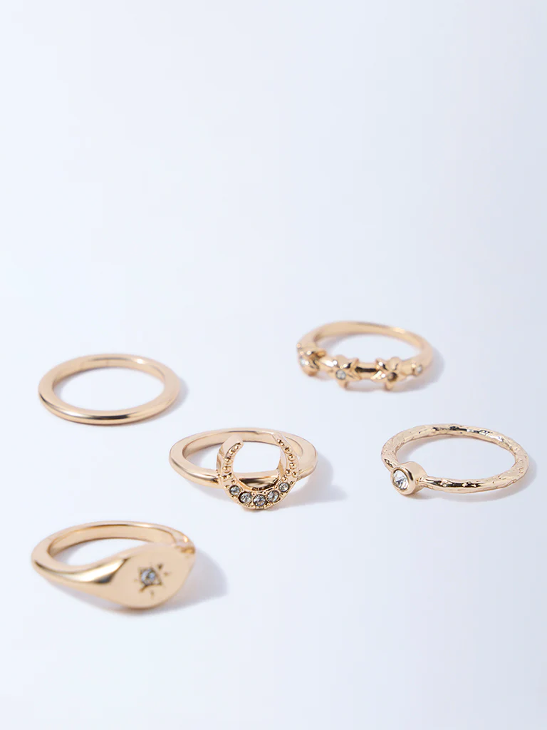 Westside Accessories Gold Assorted Celestial Rings - Pack of 5 - Image 3