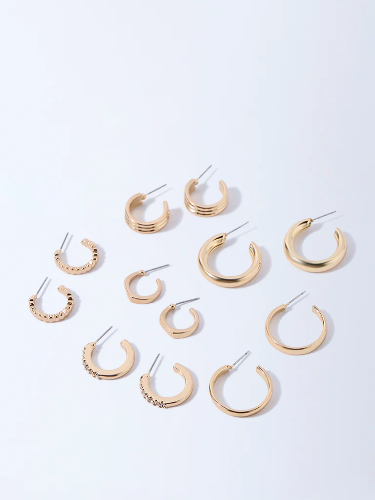 Westside Accessories Gold Assorted Hoop Earrings - Pack of 6 - Image 2
