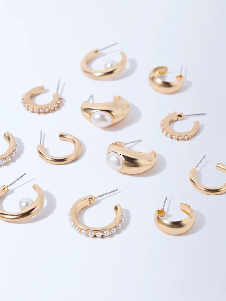 Westside Accessories Gold Assorted Hoop Earrings - Pack of 6 - Image 3