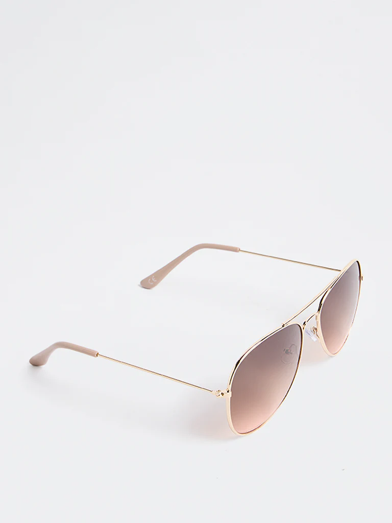 Westside Accessories Gold Aviator Sunglasses with Pouch - Image 2