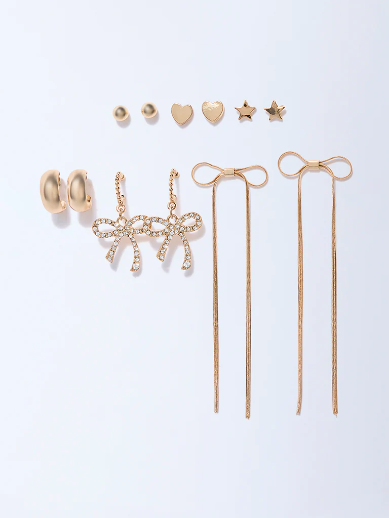 Westside Accessories Gold Bow and Hearts Earrings - Pack of 6