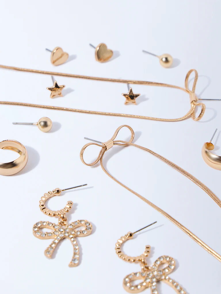 Westside Accessories Gold Bow and Hearts Earrings - Pack of 6 - Image 3