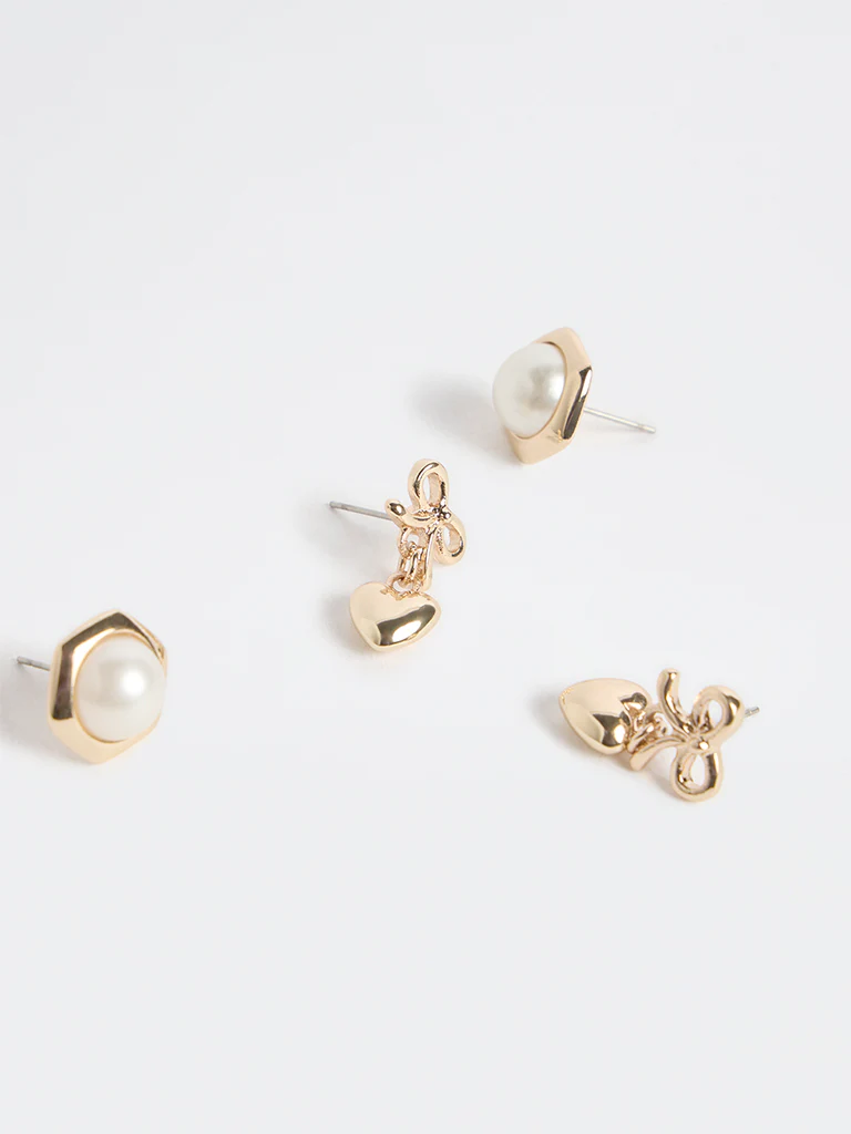 Westside Accessories Gold Bow and Pearl Earrings - Pack of 2 - Image 3