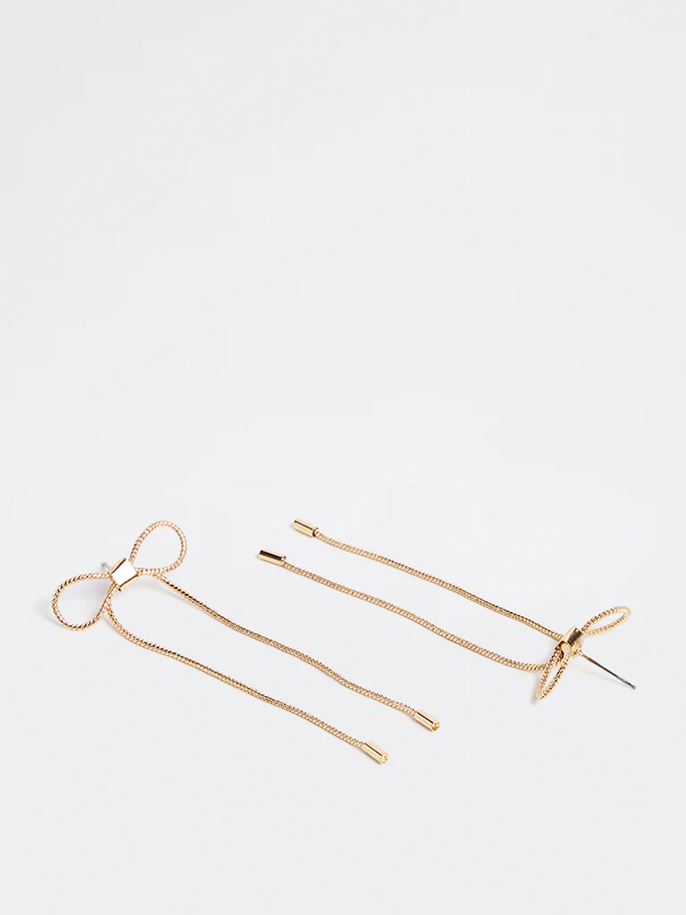Westside Accessories Gold Bow Detail Drop Earrings - Image 2