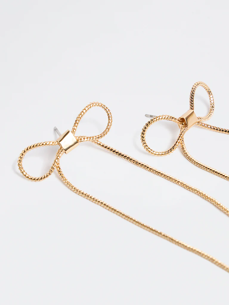 Westside Accessories Gold Bow Detail Drop Earrings - Image 3