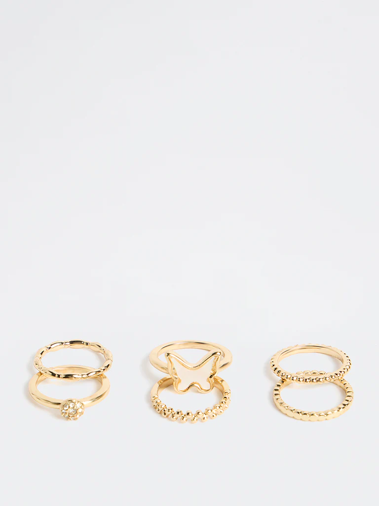 Westside Accessories Gold Butterfly Rings - Pack of 6 - Image 2
